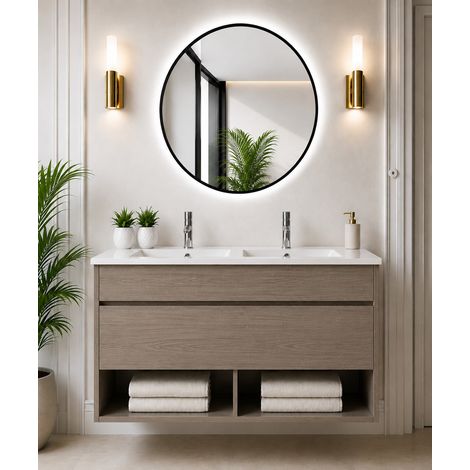 Wall-hung bathroom cabinet with ultra-slim basin ORIGENBATH NEBARI with drawer without mirror 120x45 cm 2 basins smoked oak