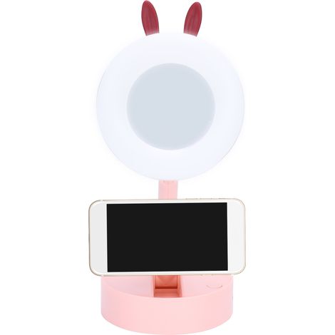 Miroir de maquillage LED portable de bureau, lampe miroir de maquillage à motif dessin animé pour enfants, rose (1/5)