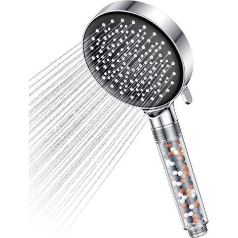 Alcachofa de ducha Ulisem con filtro ahorrador de agua, cabezal de ducha de baño con efecto lluvia con 5 tipos de chorros negro (1/4)