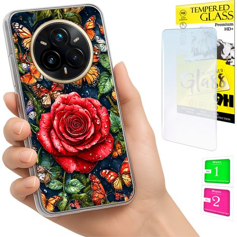 Coque pour Realme 14 Pro+ 5G / 14 Pro Plus 5G, coque arrière papillon avec protection en verre trempé. (1/5)