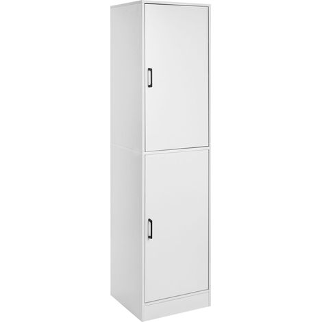 Tall Shoe Storage Cabinet White Particle Board 43 x 40 x 170 cm for 12 Pair of Shoes with Compartments Modern Minimalist Hallway CANBERRA