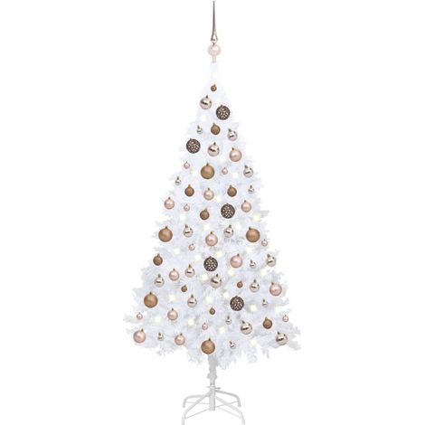 Sapin de Noël artificiel LED et boules/Arbre de Noël pour Déco Blanc 150 cm PVC -WYW20101 (1/5)