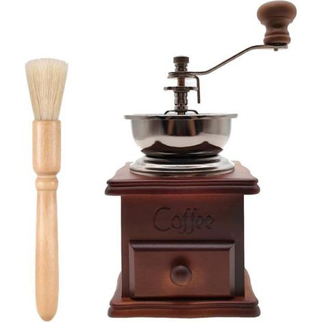 Moulin à Café Manuel Vintage en Bois 9x9x18cm - Mécanisme Céramique avec Brosse Nettoyage - Design Rétro et Fonctionnel (1/5)