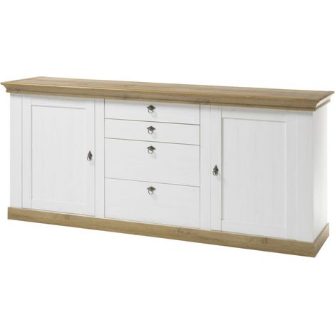Sideboard 210cm im Landhaus-Stil LINARES-61 in Pinie weiß / Wotan Eiche Nb. - B/H/T ca.: 210/91/52 cm (1/5)