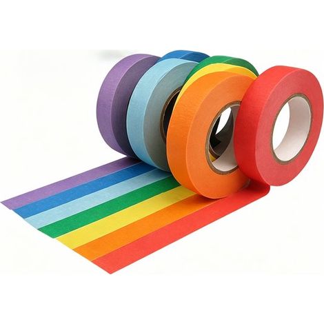 Ruban Washi couleur arc-en-ciel - 7 rouleaux 13 m 25 mm - ruban adhésif coloré - papier pour bricolage DIY - ruban décoratif pour artisanat (1/5)