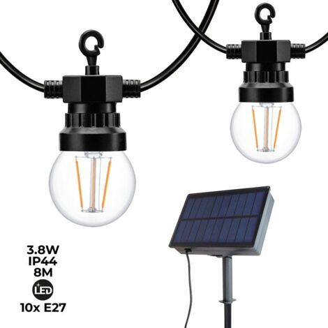 Guirlande solaire LED 8 mètres avec batterie et 10 ampoules (1/5)