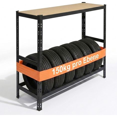 Relaxdays Reifenregal für 6 Reifen, HxBxT 110 x 120 x 40 cm, 300 kg, Stahl, Stecksystem, Reifenlager Werkstatt, schwarz