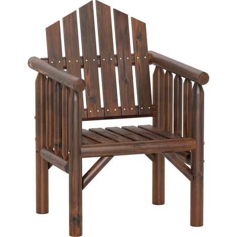 Fauteuil d'extérieur marron en bois massif avec dossier haut incliné et accoudoirs confortables, pour terrasse, patio et piscine (1/5)
