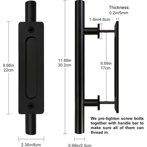 Poignée de porte de grange vintage en acier inoxydable noir (1/5)