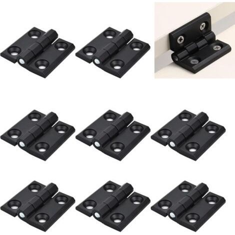Set of 8 Folding Hinges 40 mm × 40 mm in Black Stainless Steel, Exterior Stainless Steel Hinge, Flat Folding Hinge Holes, for Home Furniture, Cupboard, Door, Drawer, Wooden Box (1/5)