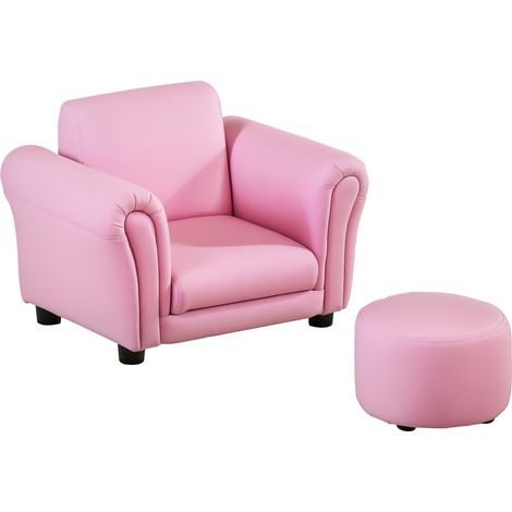 Toddler Chair Single Seater Kids Sofa Set-54 x 42 x 41cm-Kids Sofa with Stool-Pink (1/5)
