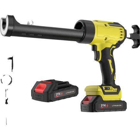 Pistola de calafateo, 4 velocidades ajustables, LED de alto brillo, color amarillo, incluye 1 batería. (1/2)