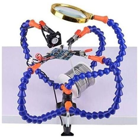 ALLIANDISStation de soudage « troisième main » avec 5 bras flexibles de 30 cm et loupe 3X – idéale pour électronique, bijouterie & bricolage (1/5)