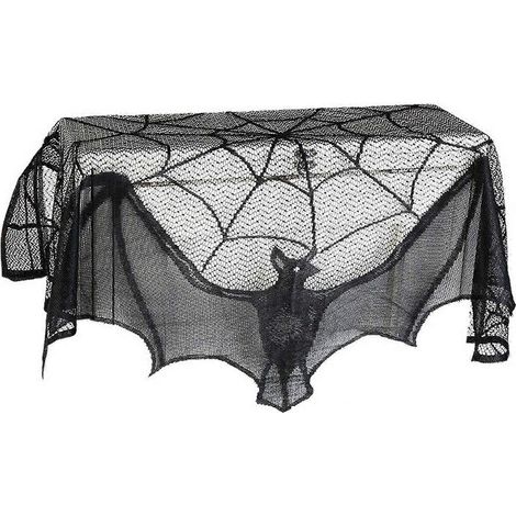 Nappe décorative d'Halloween en polyester, chemin de table, décoration de bureau pour la maison, décoration de fête effrayante, motif toile d'araignée et chauve-souris (1/5)