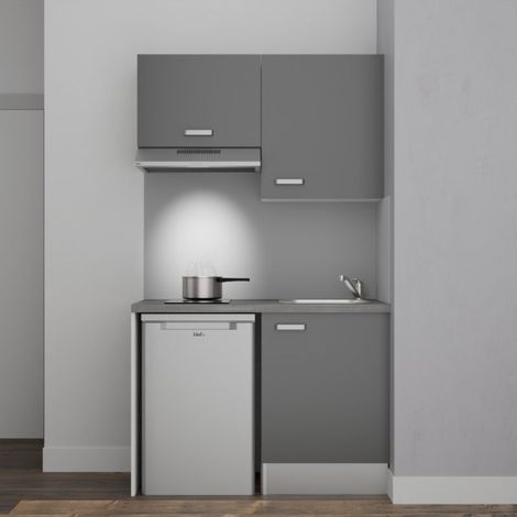 Kochnischen K01L-PT - 120 cm mit Arbeitsplatte und spüle - Graue Front - graue Laminatplatte - Edelstahl-Spüle - Kredenzen nein (1/5)
