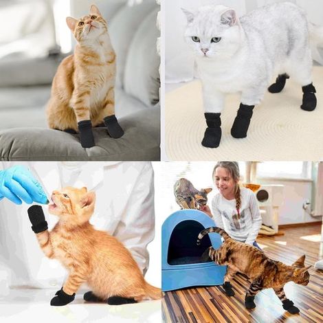 Botas antiarañazos para gatos (4 unidades)，Guantes resistentes a los arañazos para gatos，Negro Talla: M (10x4cm)，Para perros y gatos (1/4)
