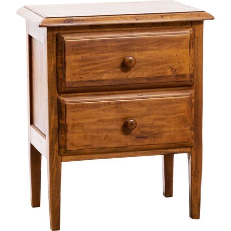 Country-style solid lime wood walnut finish  W55xDP35xH65 cm sized bedside table. Made in Italy