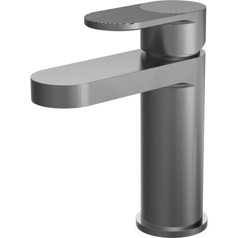 Nuie Cyprus Fluted Mono Basin Mixer Tap with Push Button Waste - Brushed Pewter