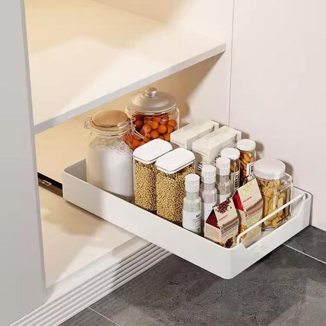 Uitschuifbare Keukenlade 43x20x7 cm – Zacht Sluitend – Zelfklevend – Ruimtebesparend – Snel te monteren – Voor Keuken, Badkamer en Berging – 1 Stuk – Wit (1/5)