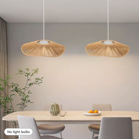 Gojoy – Lot de 2 abat-jours tissés en rotin – Style rétro vintage – 30 x 5 cm – Design ajouré pour protection et décoration – Pour salle à manger et salon