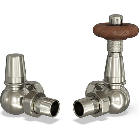 Derry Traditional - Silver Nickel Thermostatic Radiator Valve & Lockshield Corner 10mm