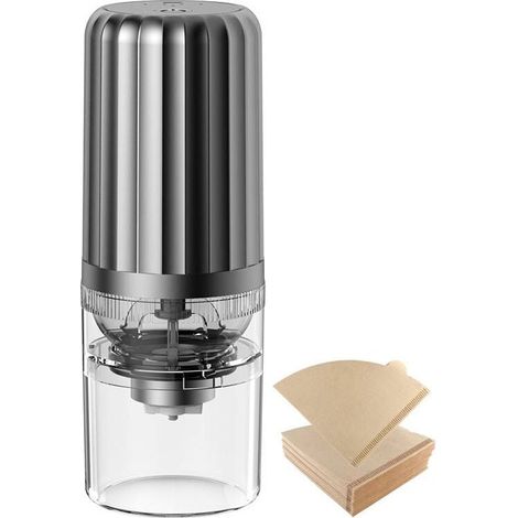 ZVD Moulin à café électrique avec 100 filtres à café, broyeur à grains de café conique compact automatique avec réglage Muli Grind, rechargeable par USB et brosse (1/4)