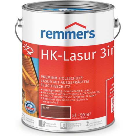 Remmers HK-Lasur 3in1 teak, 5 Liter, Holzlasur aussen, 3facher Holzschutz mit Imprägnierung + Grundierung + Lasur, Feuchtigkeit- und UV-Schutz