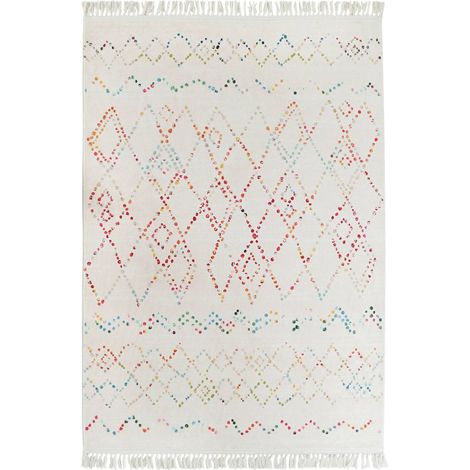 Tapis moderne coloré douceur et résilience - Blanc avec motifs multicolores
