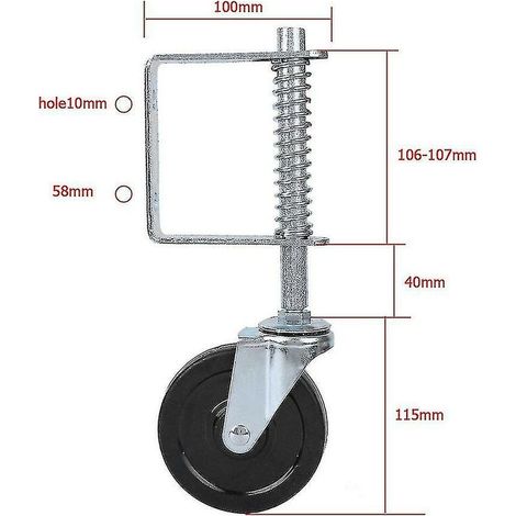 CREA 4 Inch Rubber Gate Wheel Spring Loaded Swivel Caster Heavy Duty 220lbs Load Capacity--