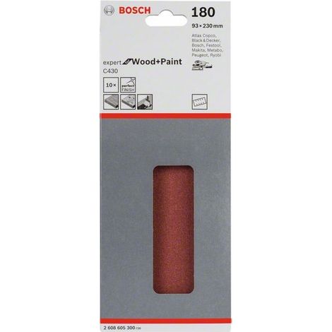 2608605300 -Set 10  Fogli abrasivi C430, 93 x 230 mm, P180, EXPERT for LEGNO+VERNICE
