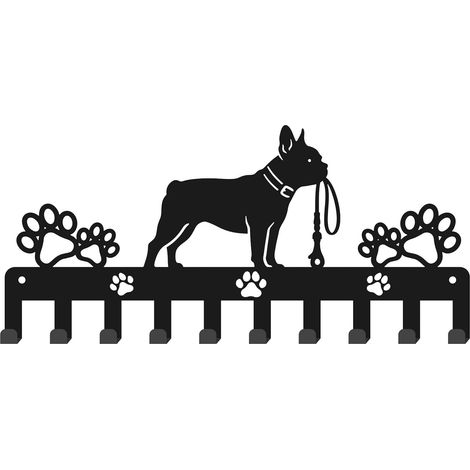 Porte Clé Mural avec Design de Laisse de Bouledogue Français 33x15 cm Support de Laisse pour Chien à Fixer au Mur pour Entrée d'Appartement Rangement Murale Noir (1/5)