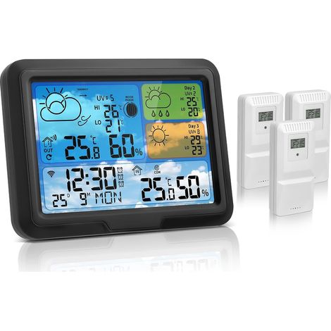 Station Météo Connectée Avec 3 Capteur Extérieur,Avec App Tuya Et Smartlife,Écran Lcd Coloré,Alarme, Réveil,Prévision Météo,Station Météo Sans Fil Pour Interieur&Exterieur (1/5)