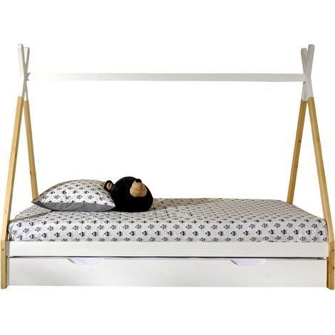 FLITT - Lit 90x200cm Forme Tipi avec Tiroir Blanc (1/3)