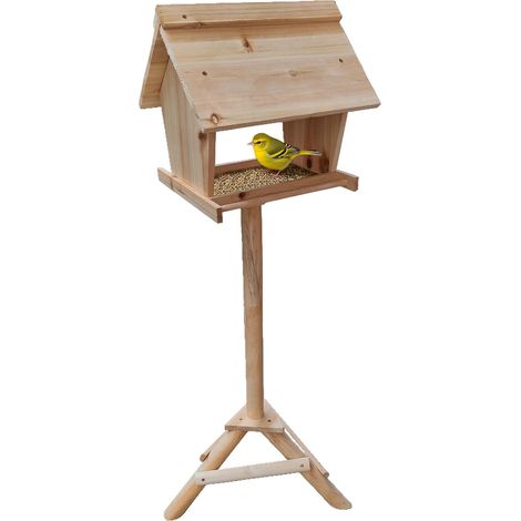 Relaxdays Vogelfutterhaus mit Ständer, Tannenholz, Garten, Balkon & Terrasse, Vogelhaus HBT: 107 x 32 x 27 cm, natur