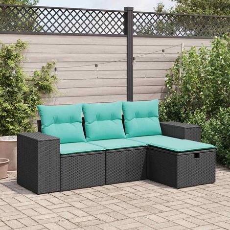 Set divani da giardino 4 pz con contenitore e cuscini in polyrattan nero - PANGIVO (1/5)