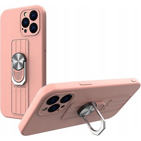Custodia Ring Case in silicone con anello per le dita e supporto per iPhone 12 Pro, rosa (1/3)