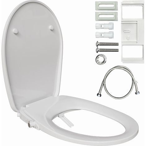 Dusch WC Sitz mit Bidet Funktion, Bidet Aufsatz für Toilette ohne Stromanschluss, Toilettendeckel mit Absenkautomatik, Dusch-WC-Aufsatz mit Zwei Düsen für Gesäßdusche und Ladydusche, po dusche Weiß (1/5)
