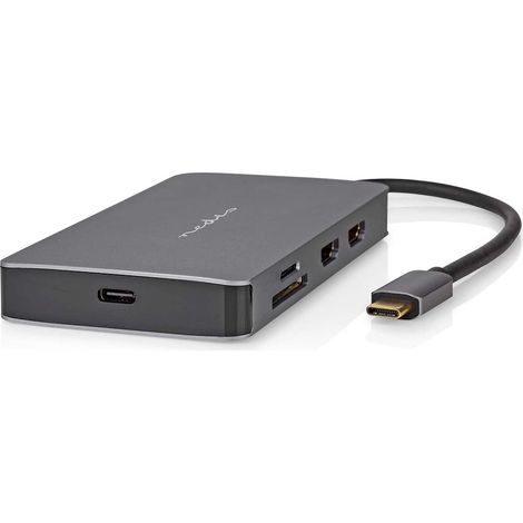 Adaptador de multiples puertos usb usb 32 gen 1 usb c macho micro sd rj45 hembra sd usb c hembra 2x hdmi 2x usb a hembra 5 gbps 020 m redondo chapado en oro pvc antrac