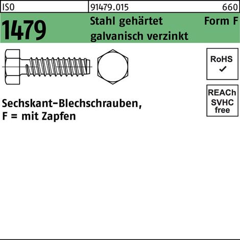 ISO 1479 Form F Sechskant-Blechschraube VG 4,8x19 Stahl galvanisch verzinkt m. Zapfen 1000 Stk (1/2)