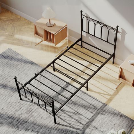 Bett Metall schwarz 90x200 cm, Einzelbett mit Metall-Lattenrost und Stauraum unter dem Bett