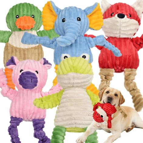 Set mit 5 quietschenden Hundespielzeugen, strapazierfähige Plüschtiere für große/mittelgroße/kleine Hunde, weiche Kauspielzeuge (1/5)