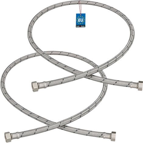 KOTARBAU® Lot de 2 Flexible Robinet 3/8"x3/8" - Tuyau Robinet 120cm - Acier Inoxydable - Rallonge Robinet Cuisine Flexible - Tuyau Robinet Cuisine Flexible - Tuyau Flexible Plomberie - Argent (1/4)