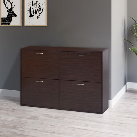 Platzsparendes, schmales Schuhregal für den Eingangsbereich mit 4 Klapptüren, moderner Schuhschrank für 24 Paar Schuhe mit verstellbaren Einlegeböden, Schuhregal aus Holz, 120 x 24 x 81 cm, Braun (1/5)