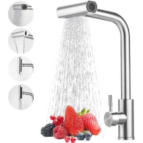 EASYCOMFORT Robinet de Cuisine Mitigeur Inox avec Douchette Extractible – Bec Rotatif 360° et 4 Jets, Robinetterie Évier Moderne (1/5)