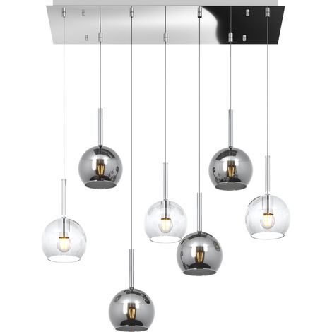 Lampadario Contemporaneo Future Metallo Cromo Vetro Trasp-Cromo 7 Luci E27