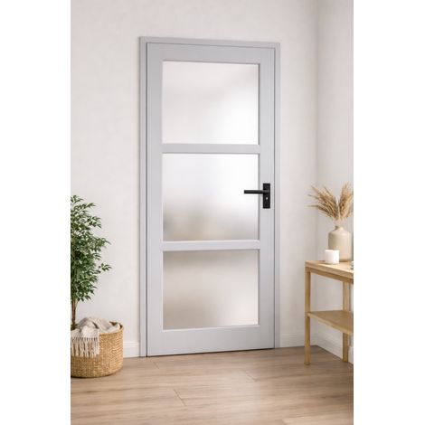 Blocco porta in vetro Greyria RAL7035 H204 x L73 Pannello laterale a spinta sinistro + maniglia