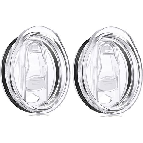 Lot de 2 Couvercle, Plastique transparent, Anti-éclaboussures, Gobelet isotherme, 590 ml (1/5)