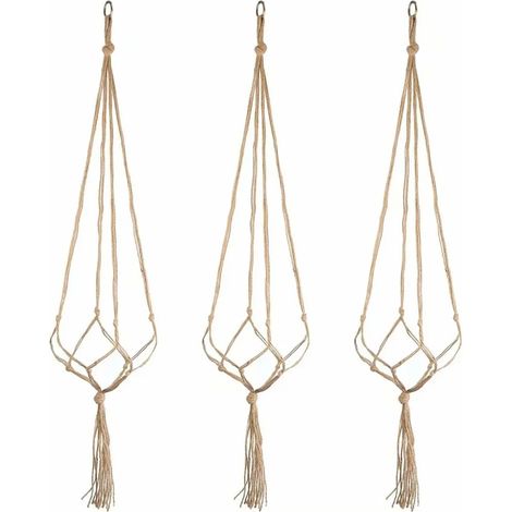 3er Pflanzenhänger, Makramee Blumentopf Pflanzen Halter Blumenampel Aufhänger aus Jute Hängen Dekoration für Garten Haus (1/5)