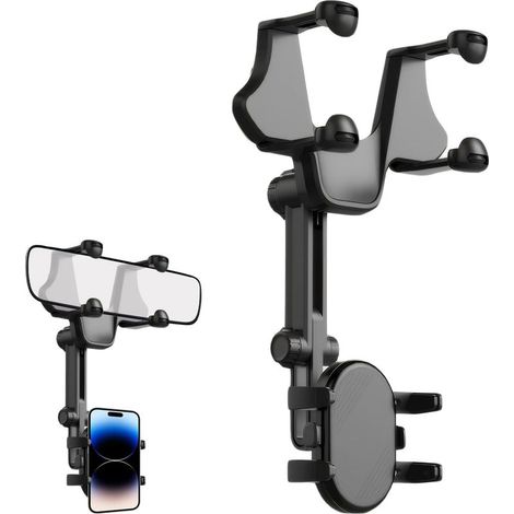 Support de téléphone pour rétroviseur, support multifonctionnel rotatif à 360° pour rétroviseur, support universel rétractable anti-vibration pour smartphone monté sur voiture (4 griffes). (1/5)