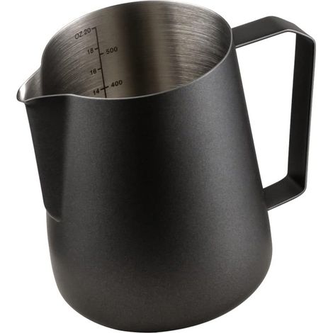 Pot à lait en acier inoxydable 600 ml, pichet à mousse pour barista avec graduation interne, noir mat (1/4)